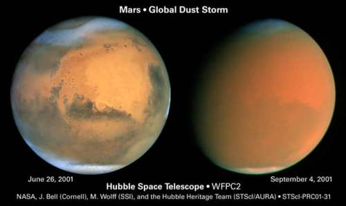 [Image:
Mars in a dust storm]
