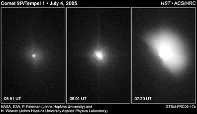 The impact on Tempel-1 as observed by the HST.