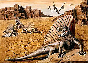 Dimetrodon, pictured in a parched world; from the <i>Economist</i>.