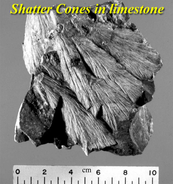 Shatter cones in limestone.