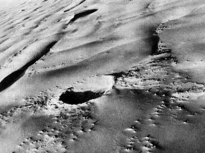 Aerial view of the Wabar crater; note the longitudinal sand dunes.