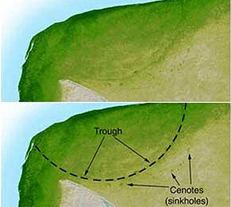 Enlargement of the section of the Yucatan Peninsula in which the buried Chicxulub structure is located.