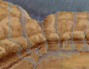 an artist's rendering of water running down the walls of the sphinx enclosure