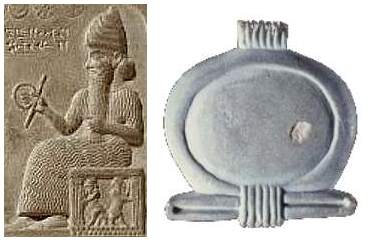 [Image: Shamash holding a
shen, Egyptian shen]
